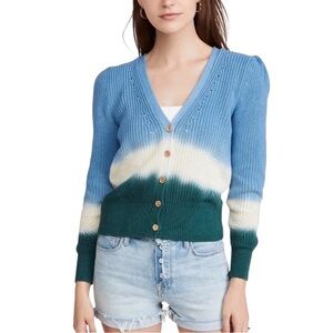 VERONICA BEARD Parula Dip-Dye Puff-Sleeve Cardigan Blue Green Ombre Small